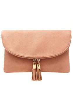 Women's Envelop Clutch Crossbody Bag With Tassels Accent WU075  ROSEPINK